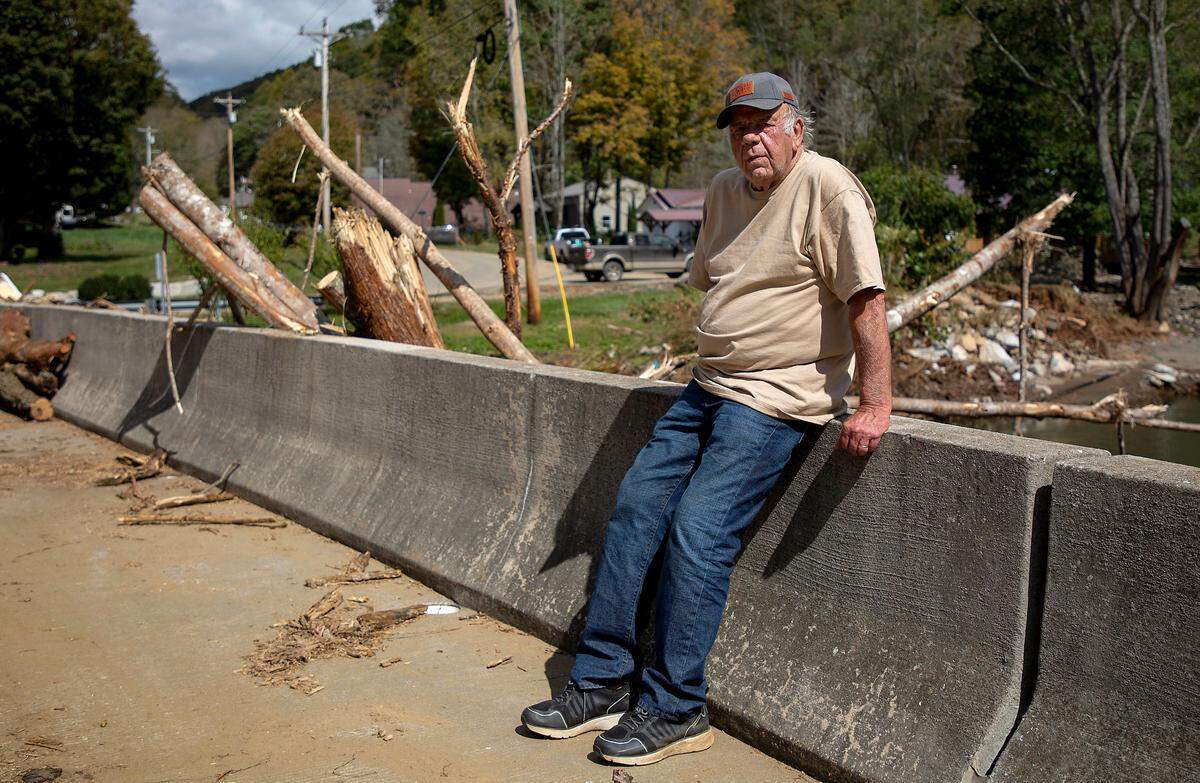 Minneapolis, N.C. resident Bob Tatum, photographed on Wednesday, Oct. 2, 2024, had lived 46 years in his riverfront house before flooding from Hurricane Helene washed it away. He found remnants from his house wedged underneath a bridge about a quarter of a mile away.