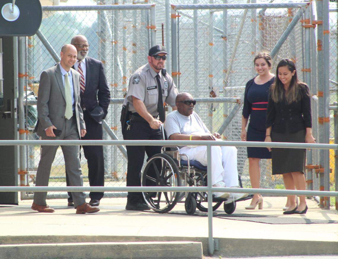 Charles Ray Finch leaves the Greene Correctional Institute in Maury in a wheelchair in May, after serving 43 years for a Wilson County murder conviction. A federal judge ordered Finch freed based on a re-investigation of the evidence used against him in 1976.