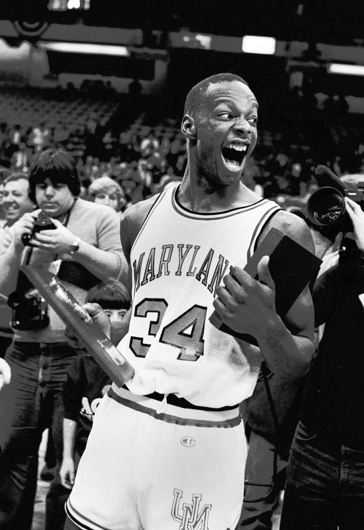 File photo of University of Maryland's Len Bias, after being named the MVP of the 1984 ACC tournament, after defeating Duke in the championship game played in Greensboro.