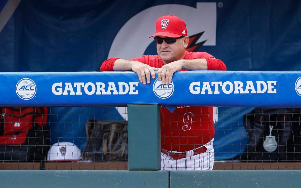N.C. State head coach Elliott Avent watches in the second inning during N.C. State’s game against UNC in the ACC baseball championship at Truist Field in Charlotte, N.C., Sunday, May 29, 2022.