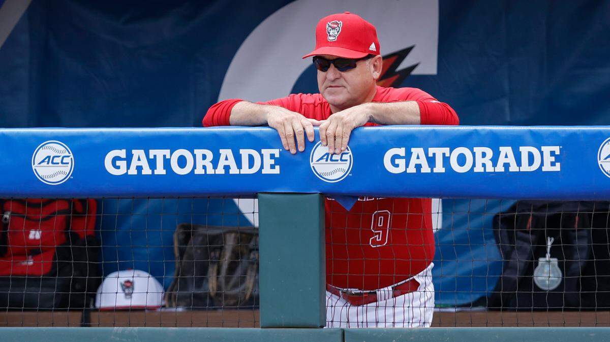 N.C. State head coach Elliott Avent watches in the second inning during N.C. State’s game against UNC in the ACC baseball championship at Truist Field in Charlotte, N.C., Sunday, May 29, 2022.