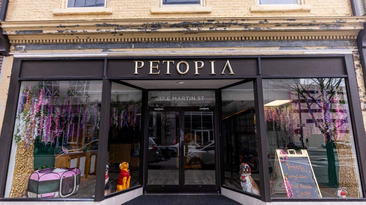 An exterior view of Petopia storefront on East Martin Street in Raleigh on Monday, Jan. 13, 2025.