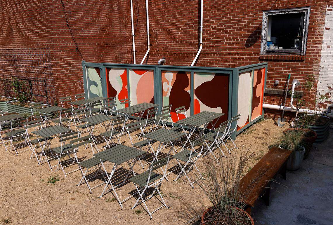 The outdoor patio is pictured at Redstart Takeaway on Wednesday, Aug. 28, 2024, in Durham, N.C.