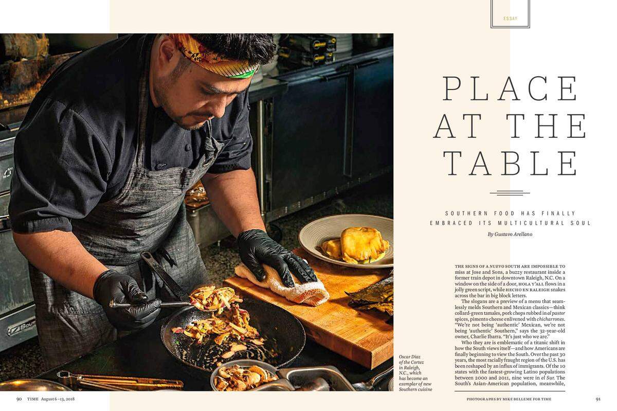 In a the Time magazine story, “How Southern food has finally embraced its multicultural soul,” Raleigh restaurants Jose & Sons and The Cortez are profiled as two spots telling a new story in Southern food. In this picture, chef Oscar Diaz prepares a meal at The Cortez.