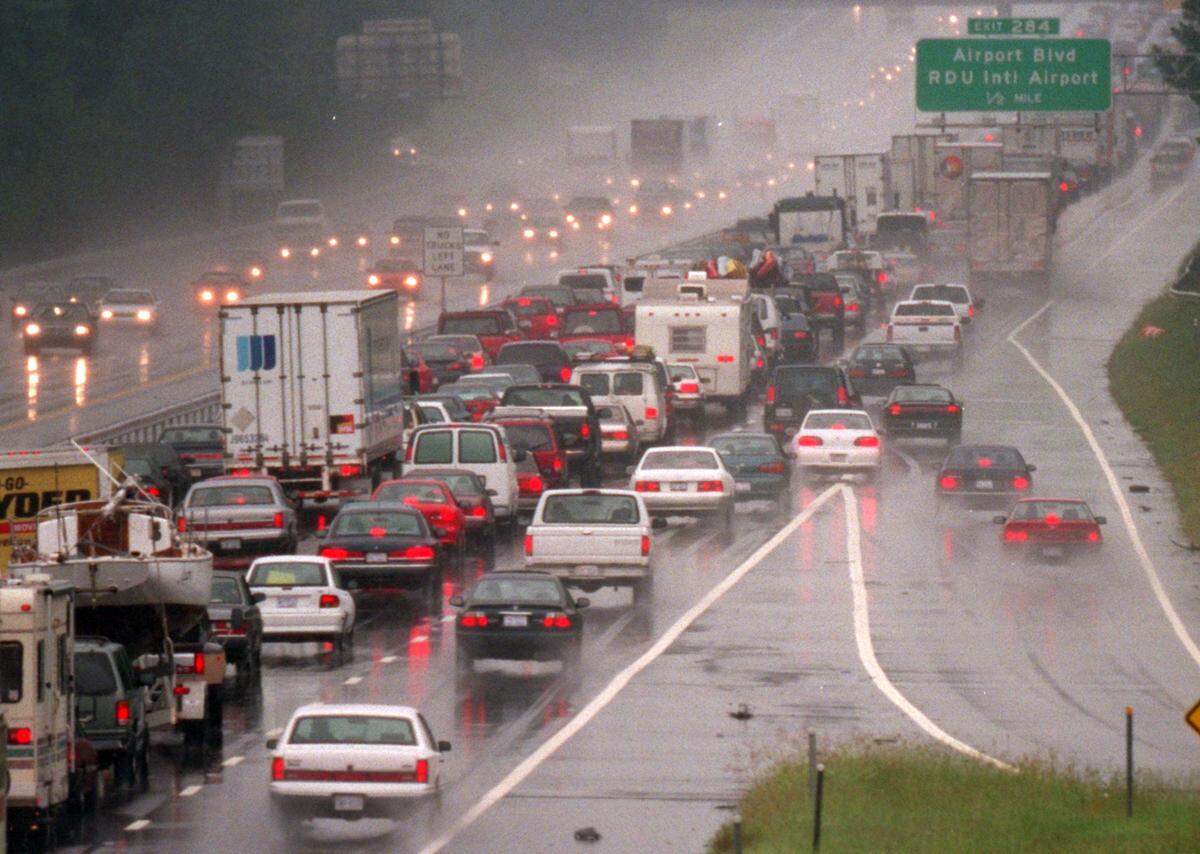 I-40 near RDU slows to a crawl as tens of thousands fled inland from the N.C. coast and the approaching Hurricane Floyd in 1999.