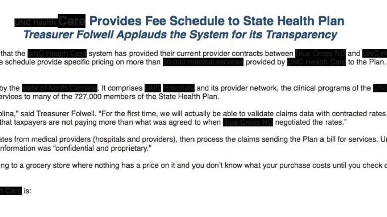 UNC Health Care’s response to a public records request left NC’s treasurer in the dark