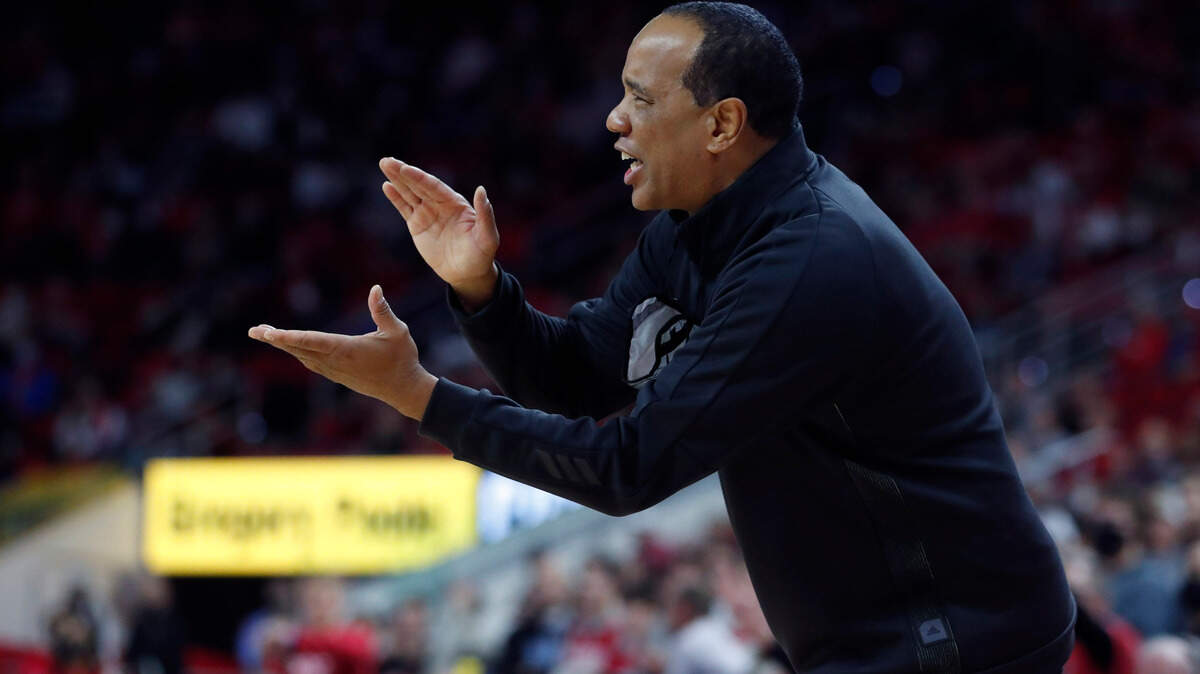 N.C. State head coach Kevin Keatts encourages his team during N.C. State’s 104-100 victory over Nebraska in four overtimes at PNC Arena in Raleigh, N.C., Wednesday, December 1, 2021.