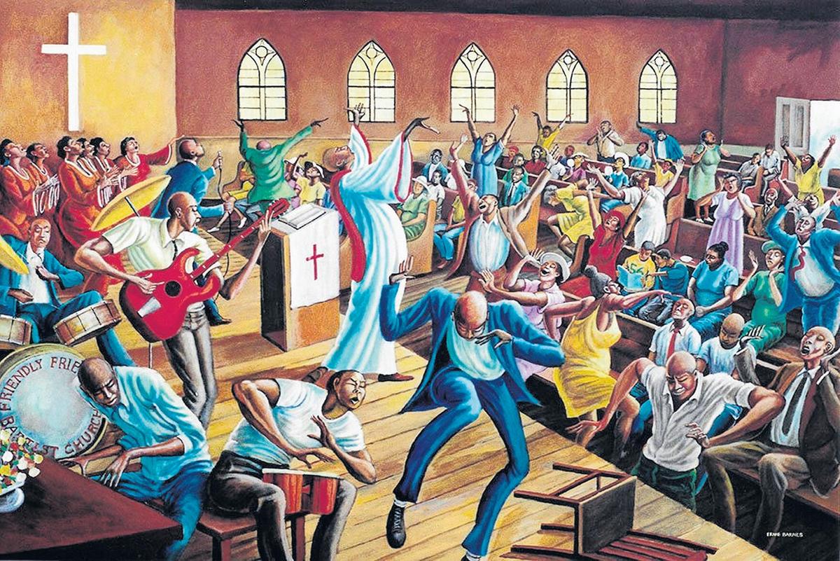 “Friendly Friendship Baptist Church,” by Ernie Barnes, 1994.