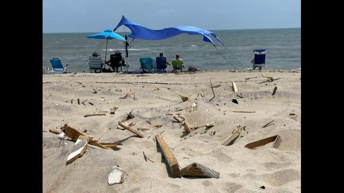 Debris left by two collapsed beach homes has prompted Cape Hatteras National Seashore in North Carolina to warn Outer Banks visitors to wear hard-soled shoes.