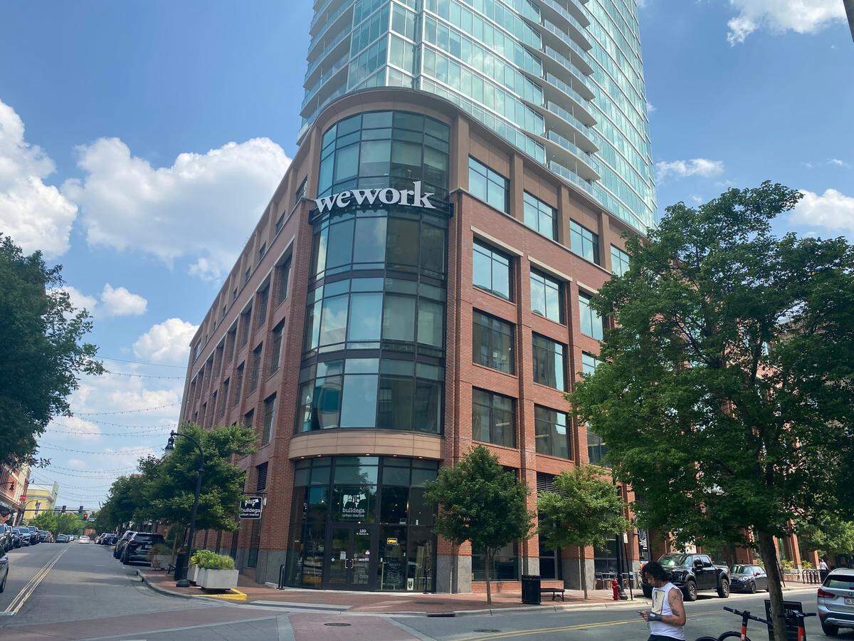 The WeWork building in downtown Durham.