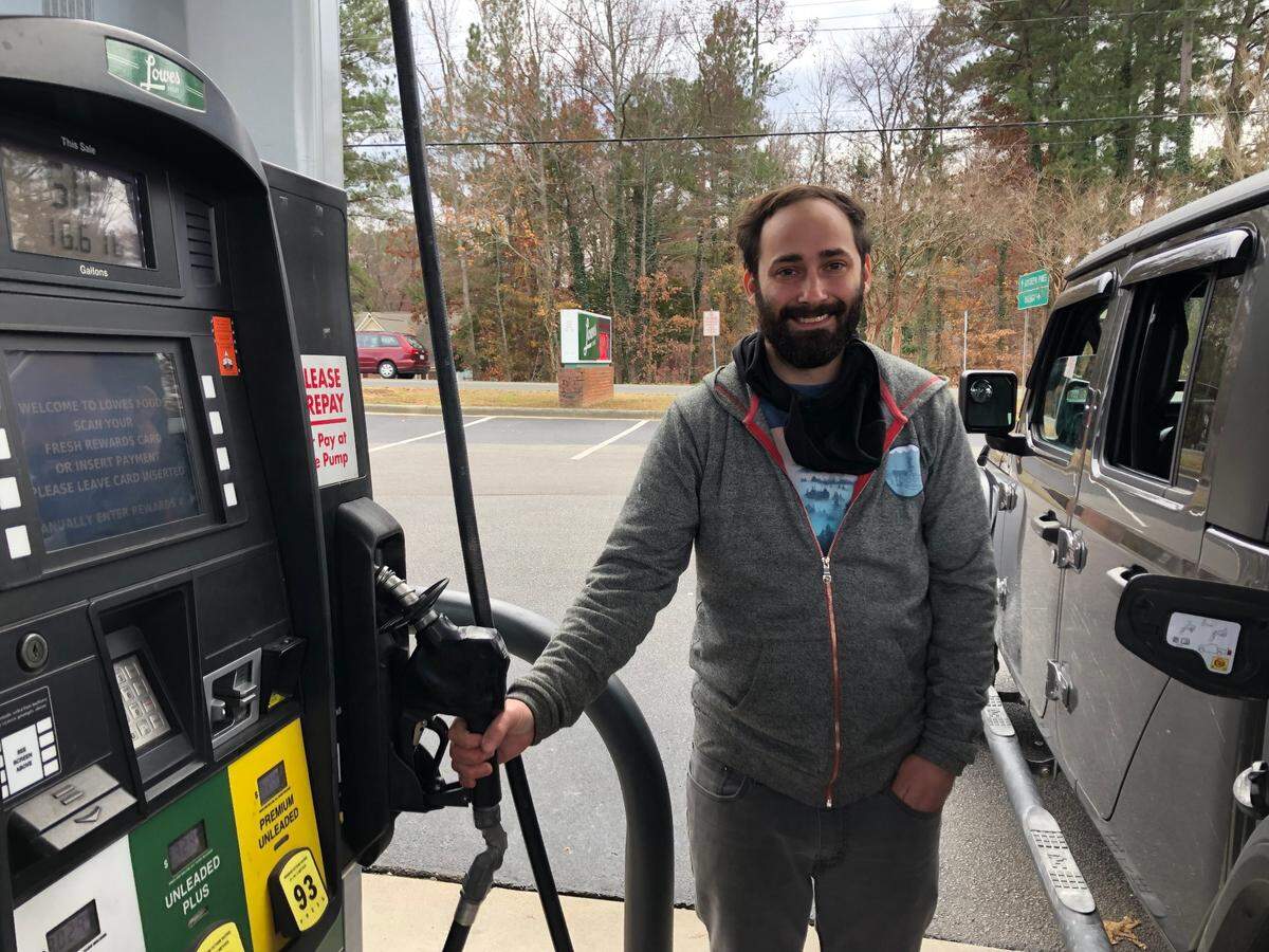 Casey Thomasson drove from his home in Vass, in Moore County, to Sanford Monday to buy gas for his father’s car and to fill a tank for his own. Thomasson has been without power since Saturday night, when someone shot up at least two power substations in Moore County, knocking out electricity for most residents and businesses.