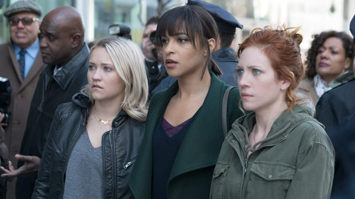From the Fox drama “Almost Family,” (L-R): Emily Osment, Megalyn Echikunwoke and Brittany Snow.