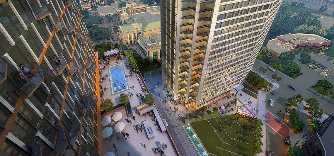 A rendering of the potnetial look of the completed Salisbury Square mixed-usetower project in downtown Raleigh.
