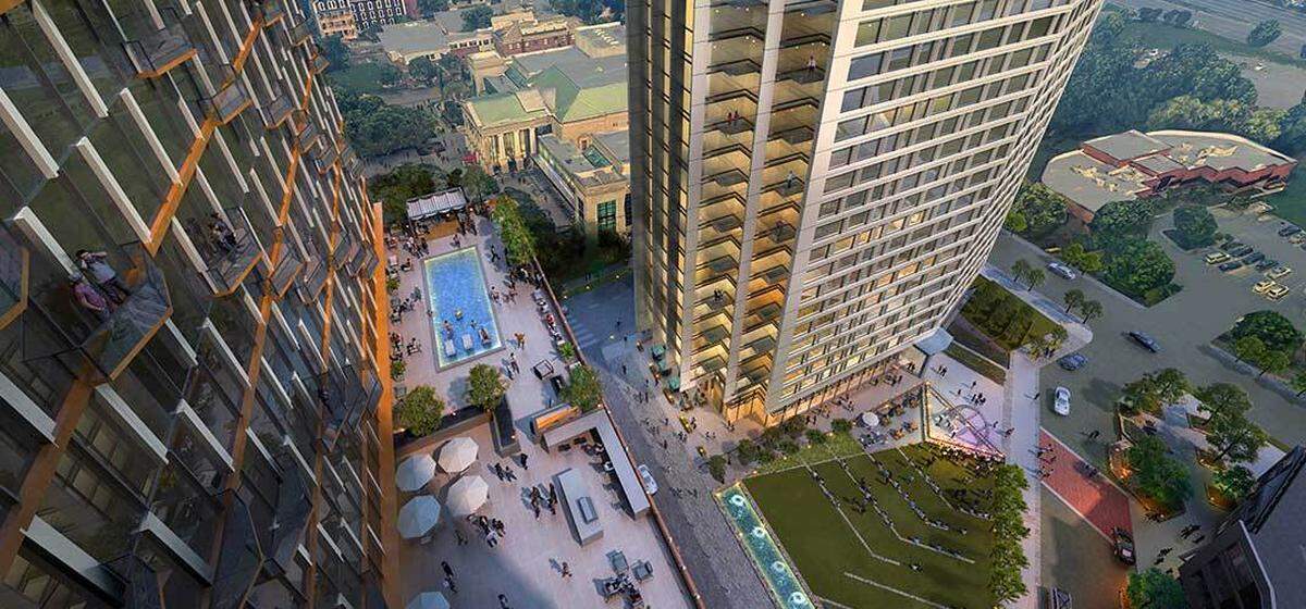 A rendering of the potnetial look of the completed Salisbury Square mixed-usetower project in downtown Raleigh.