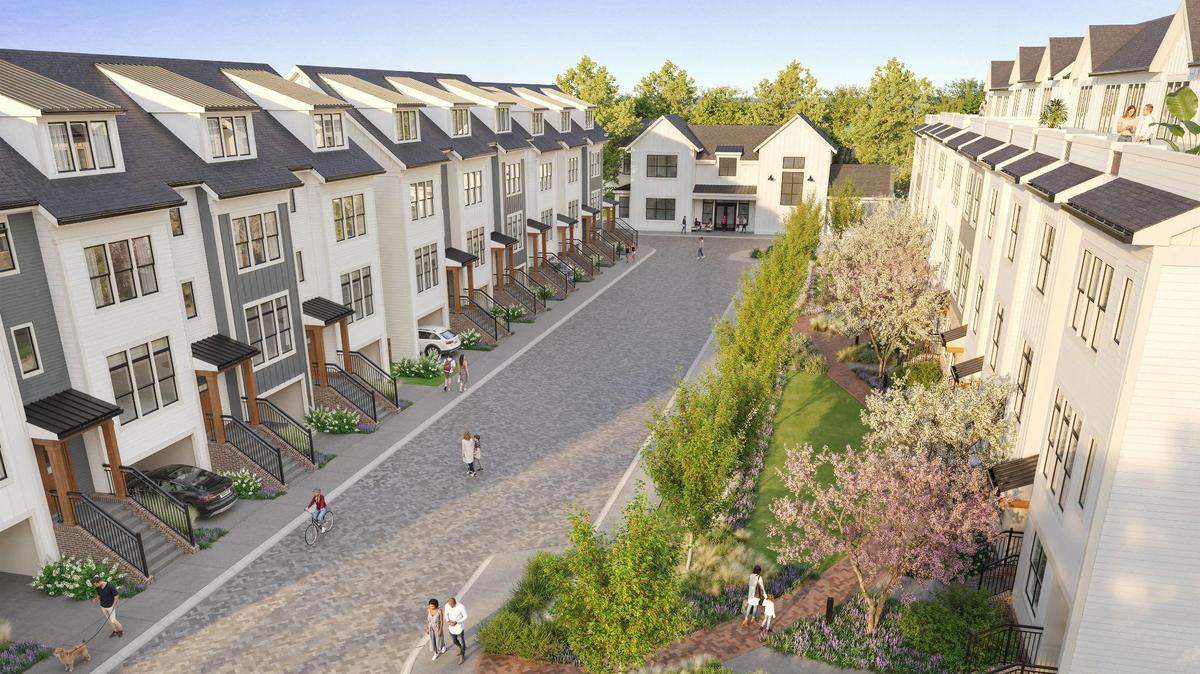 A rendering of Elm Hill, a new “townhome-style” condo community now selling in Durham’s historic Morehead Hill neighborhood.