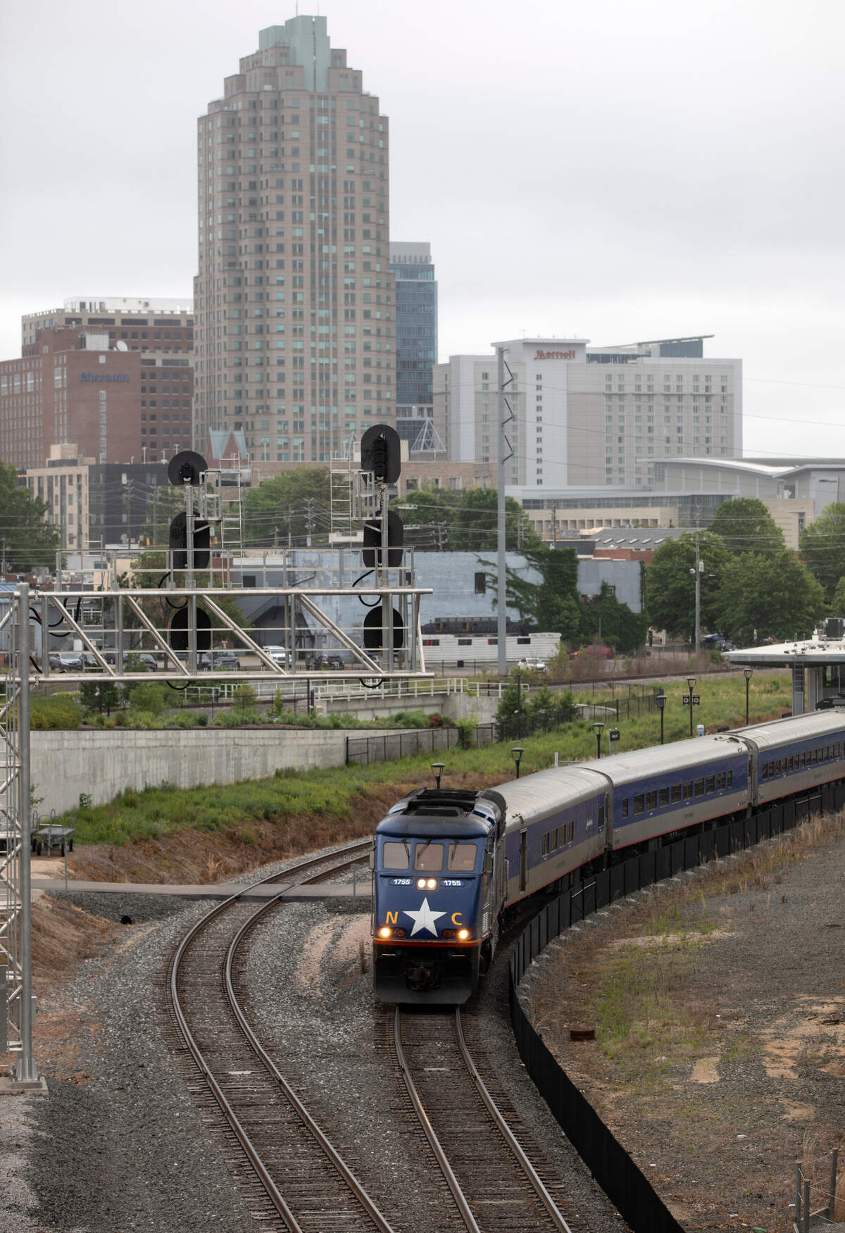 A Piedmont train departs from Raleigh Union Station on Thursday, May 12, 2022, in Raleigh, N.C.