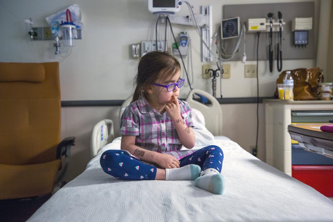 Avery Neill, 5, waits to receive chemotherapy treatment at Duke Hospital for an incurable DIPG tumor growing on her brain stem. Children diagnosed with the disorder have an average prognosis of nine to 12 months.