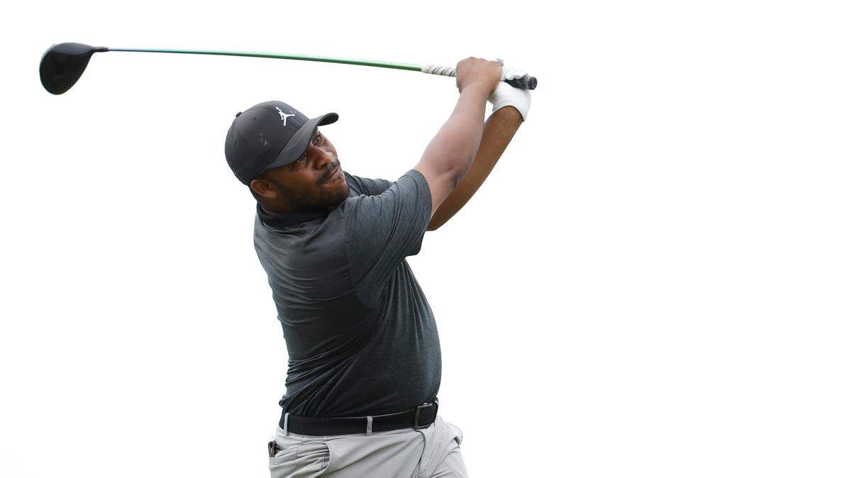 May 28, 2023; Potomac Falls, Virginia, USA; Harold Varner III hits a tee shot on the eleventh hole during the final round of LIV Golf Washington, D.C. golf tournament at Trump National. Mandatory Credit: Geoff Burke-USA TODAY Sports