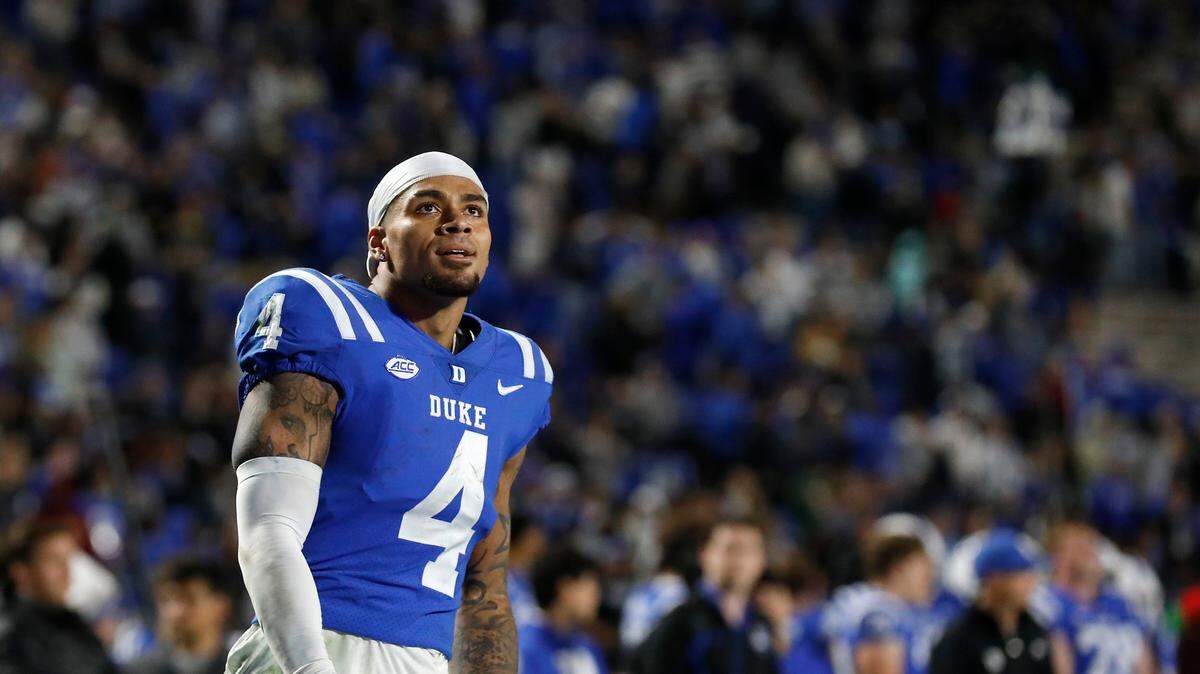 Duke’s Eli Pancol reacts following the Blue Devils’ 28-27 overtime loss to Southern Methodist University after a failed two-point conversion on Saturday, Oct. 26, 2024, at Wallace Wade Stadium in Durham, N.C.