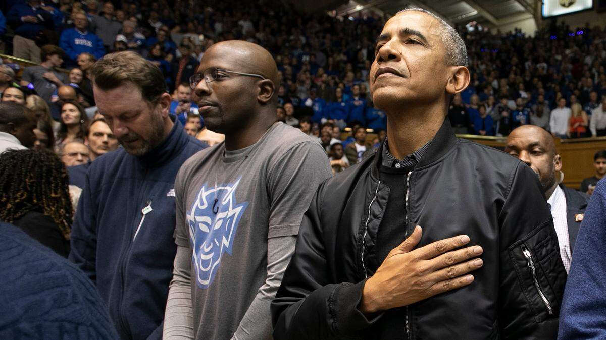 Former President Barack Obama attends the North Carolina vs Duke game on Wednesday, February 20, 2019 at Cameron Indoor Stadium in Durham, N.C.