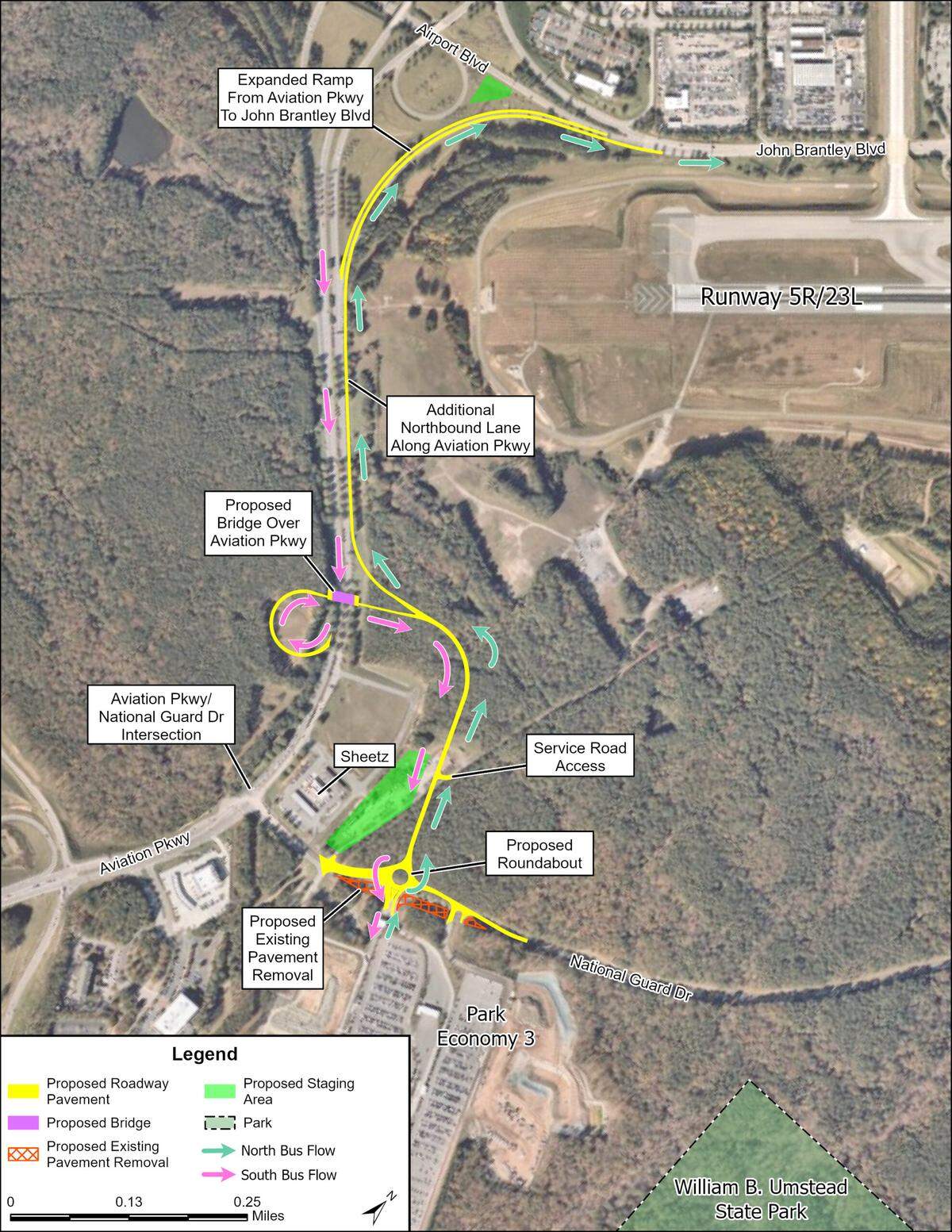 Raleigh-Durham International Airport plans to build a new interchange and access road to its large Economy 3 parking lot off Aviation Parkway.