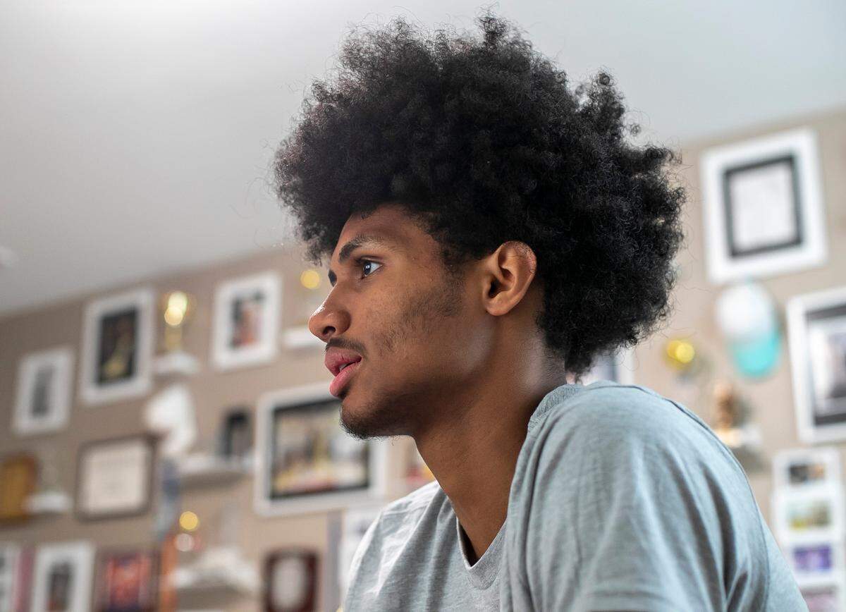 Jarin Stevenson plays video games at home on Tuesday, June 27, 2023 in Chapel Hill, N.C. Jarin would depart the next morning for Tuscaloosa, Ala., after committing to play at the University of Alabama. 