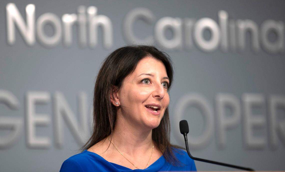 Dr. Mandy Cohen, Secretary of the North Carolina Department of Health and Human Services, fields questions during a press briefing on the COVID-19 virus on Tuesday, November 10, 2020 at the Emergency Operations Center in Raleigh, N.C. ‘We are on shaky ground’; Cohen said as she referred to the spike in cases in North Carolina.