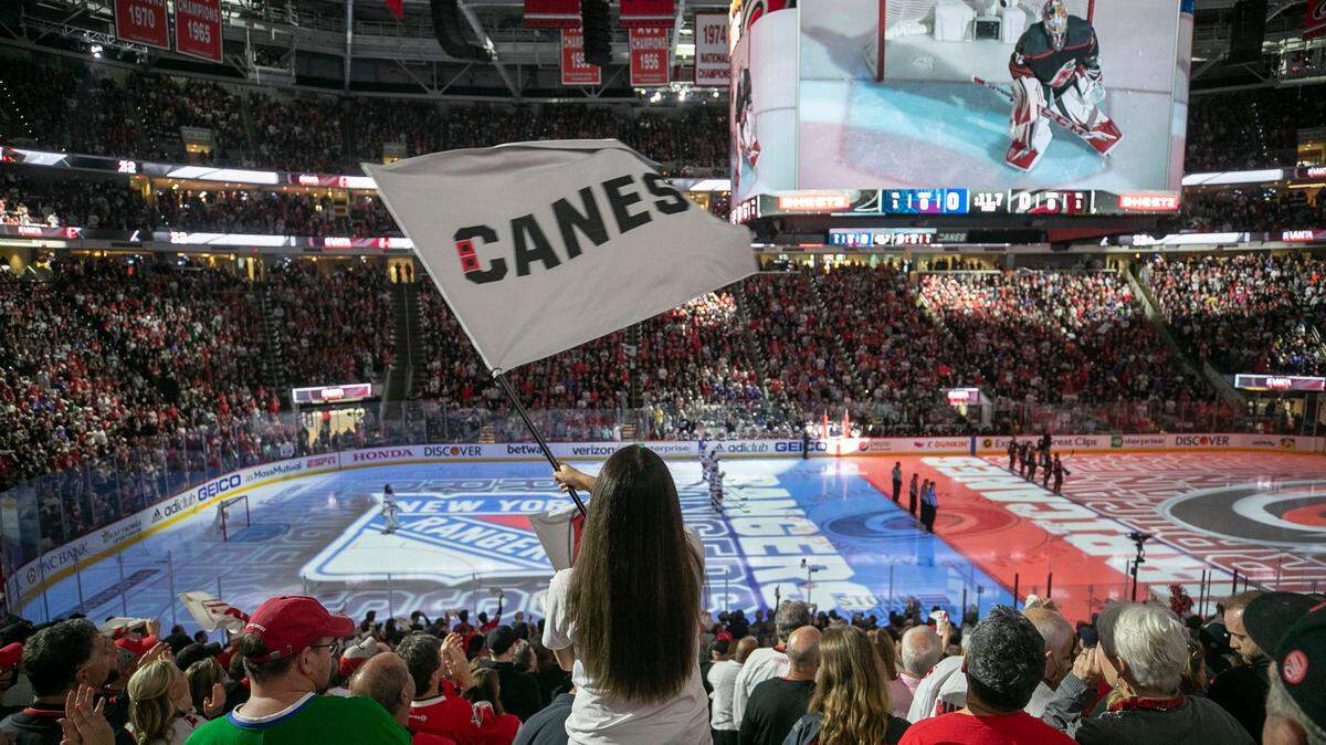 Carolina Hurricanes fans welcome the team to the ice for game two of their Stanley Cup series against the New York Rangers on Friday, May 20, 2022 during game two of the Stanley Cup second round at PNC Arena in Raleigh, N.C.