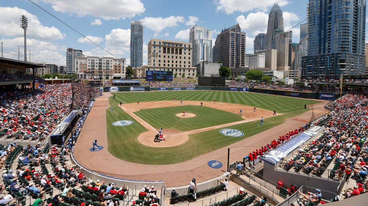 A sold out crowd watches North Carolina face N.C. State in the ACC baseball championship at Truist Field in Charlotte, N.C., Sunday, May 29, 2022.