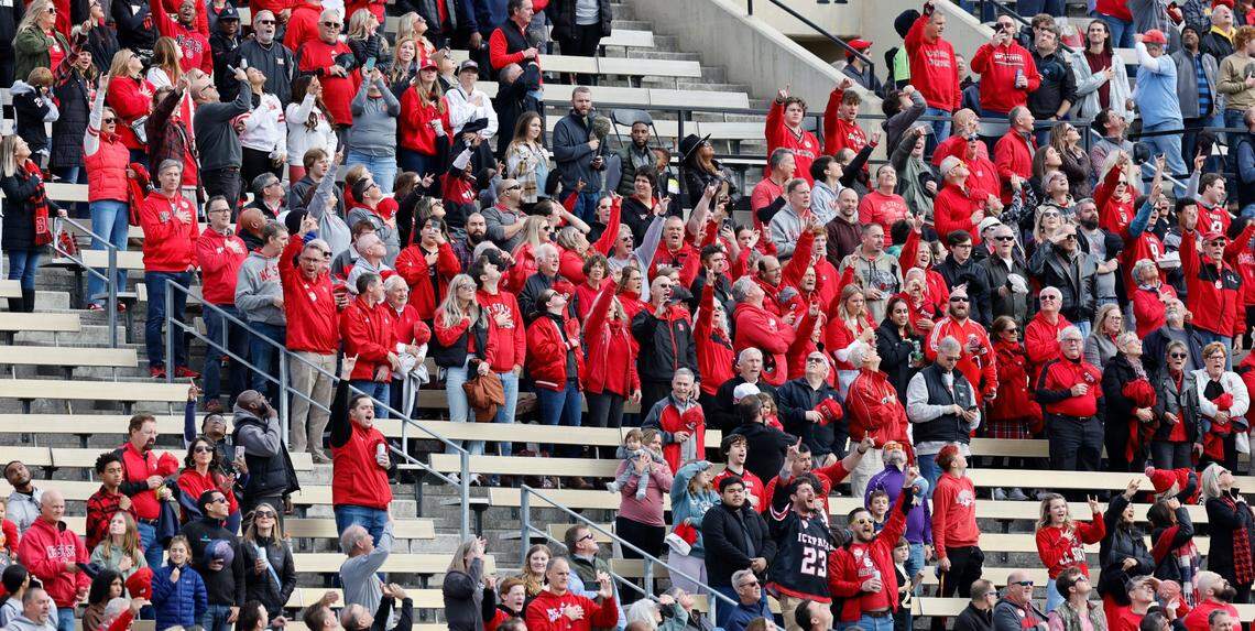 Wolfpack fans cheer on the team during N.C. State’s game against Wake Forest at Allegacy Stadium in Winston-Salem, N.C., Saturday, Nov. 11, 2023.