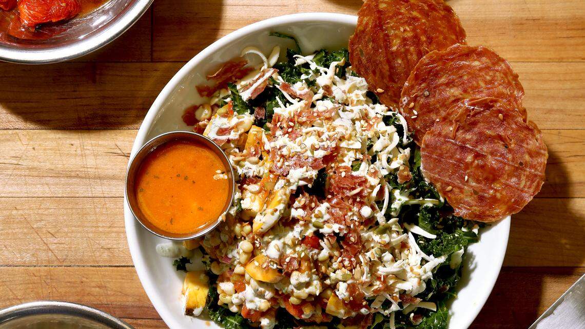 The Pooleside Salad was a 2019 collaboration salad between Happy + Hale and Raleigh chef Ashley Christensen, named for her upcoming pizzeria Pooleside Pies.