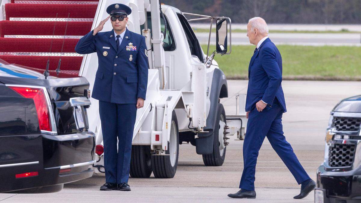 President Joe Biden prepares to board Air Force One from RDU International Airport Tuesday, March 28, 2023. Biden visited Wolfspeed in Durham Tuesday to tout his national economic agenda.