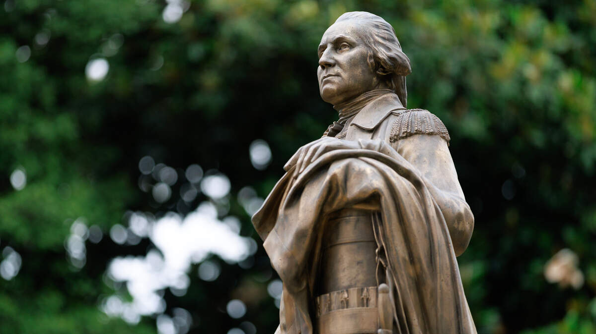 A statue of George Washington is seen on the grounds of the North Carolina State Capitol on Thursday, May 22, 2025, in Raleigh, N.C.