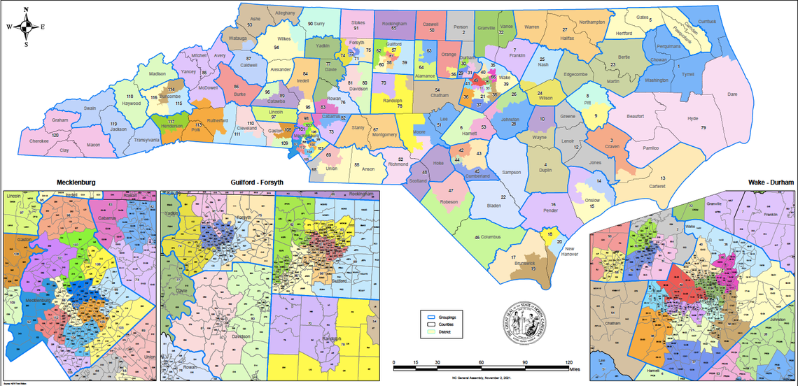 North Carolina House of Representatives districts as passed by state lawmakers in November 2021 as part of redistricting.