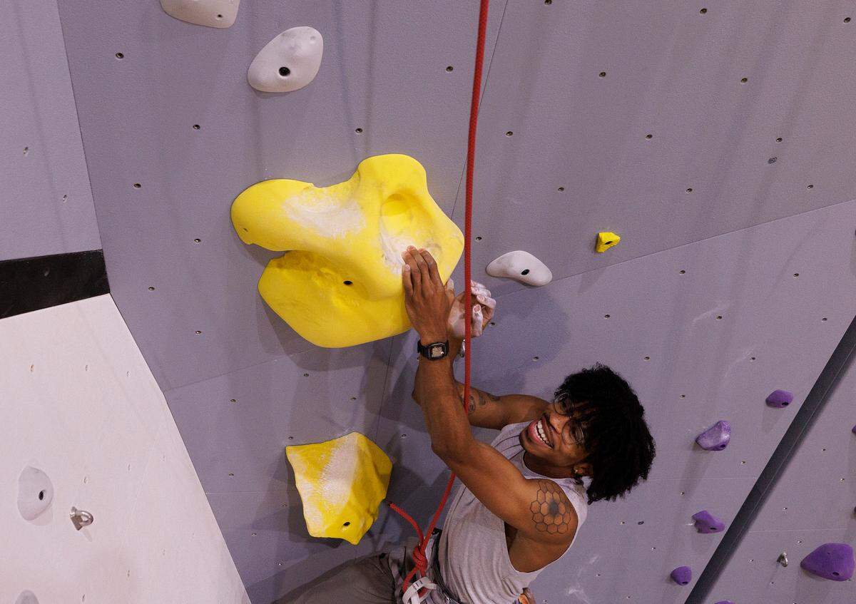 Steven Starr climbs at Triangle Rock Club’s new facility in Raleigh’s Salvage Yard on Friday, Sept. 27, 2024.