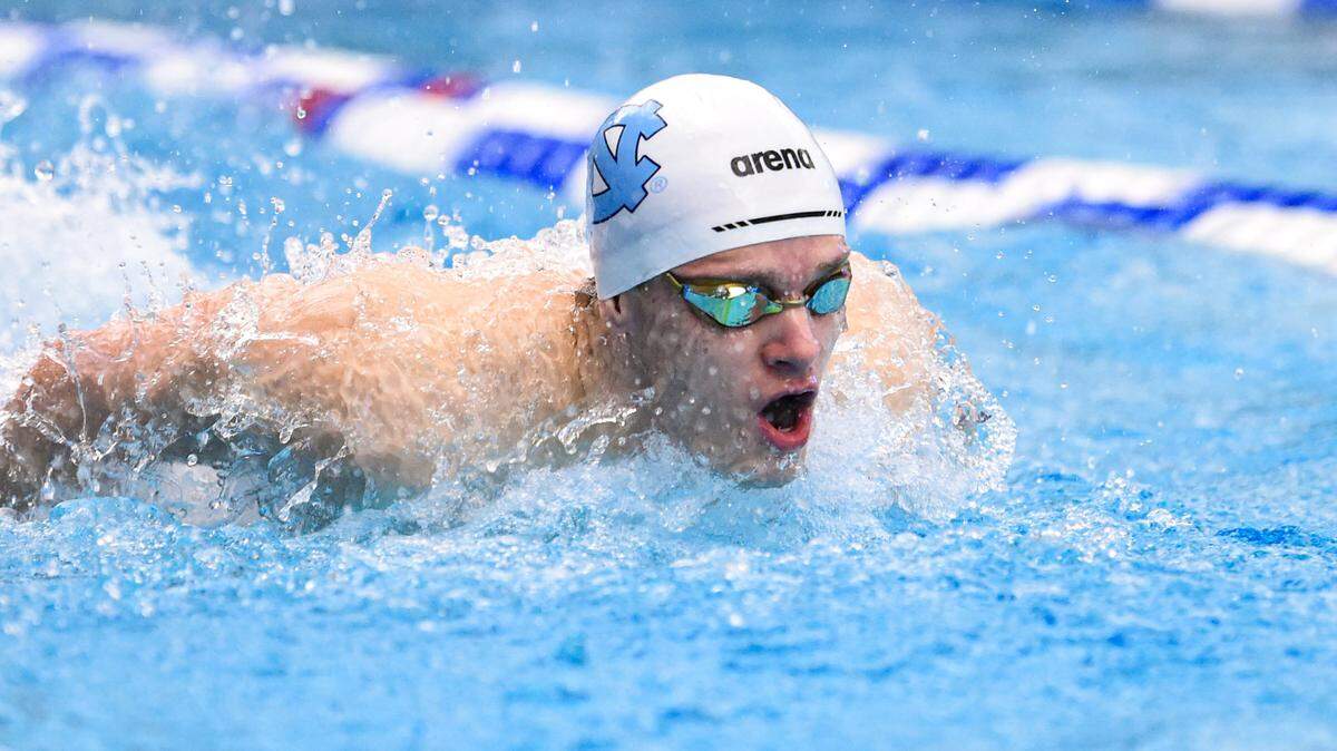 Patrick Hussey complete for North Carolina in the ACC swimming and diving championship meet at Greensboro Aquatic Center in Greensboro on Feb. 17, 2023