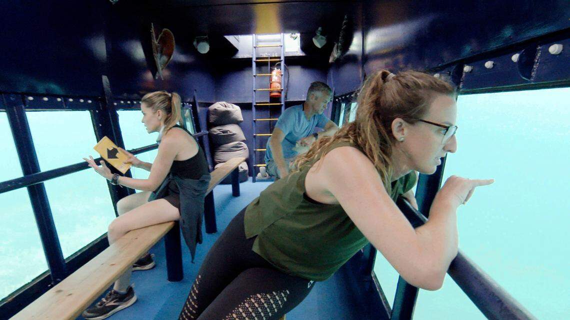 Kim Holderness, Penn Holderness and Cayla Platt on the Feb. 9, 2022, episode of “The Amazing Race.”