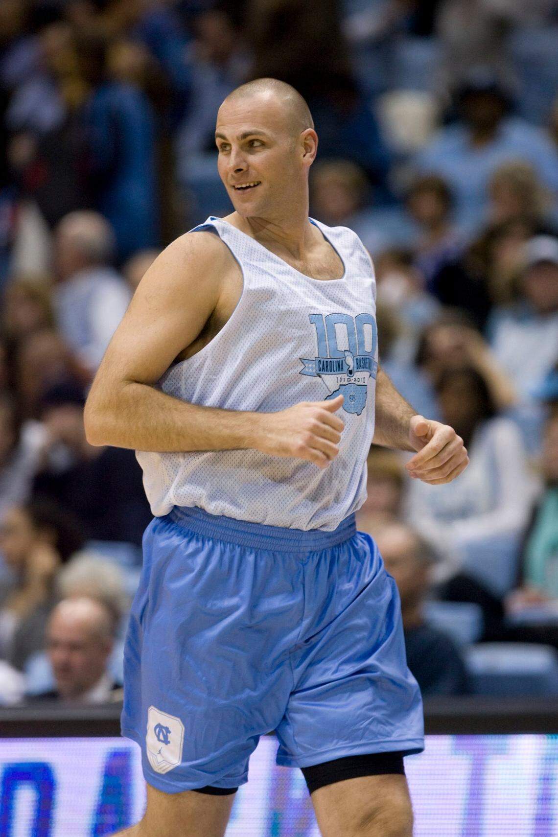Former Tar Heel Eric Montross plays during the Celebration of a Century on February 12, 2010, at the Smith Center in Chapel Hill, N.C.. ROBERT WILLETT -robert.willett@newsobserver.com