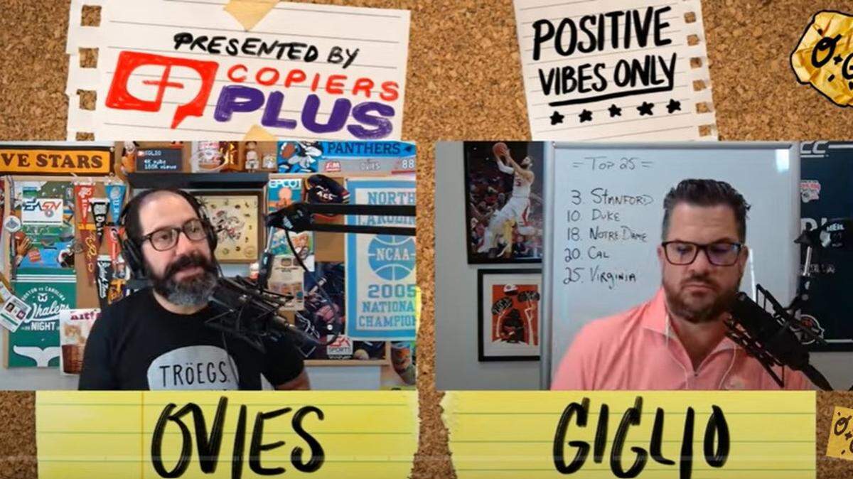 Joe Ovies, left, and Joe Giglio host the “Ovies + Giglio” sports talk show, available via podcast or YouTube.