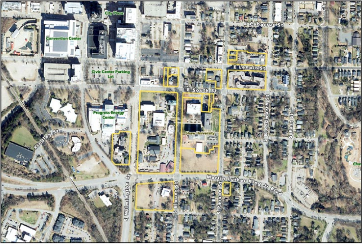 A map of the proposed rezoning at Shaw University