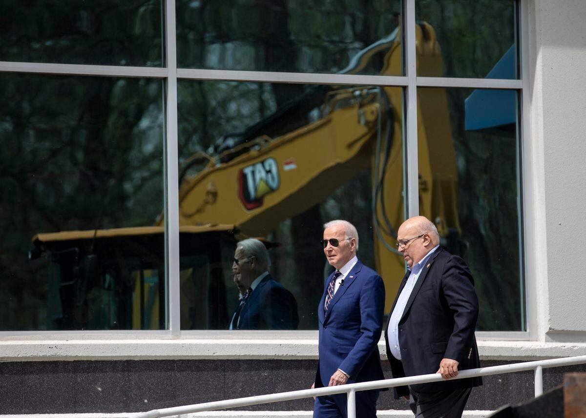 President Joe Biden tours Wolfspeed during a visit to Durham, N.C. on Tuesday, March 28, 2023.