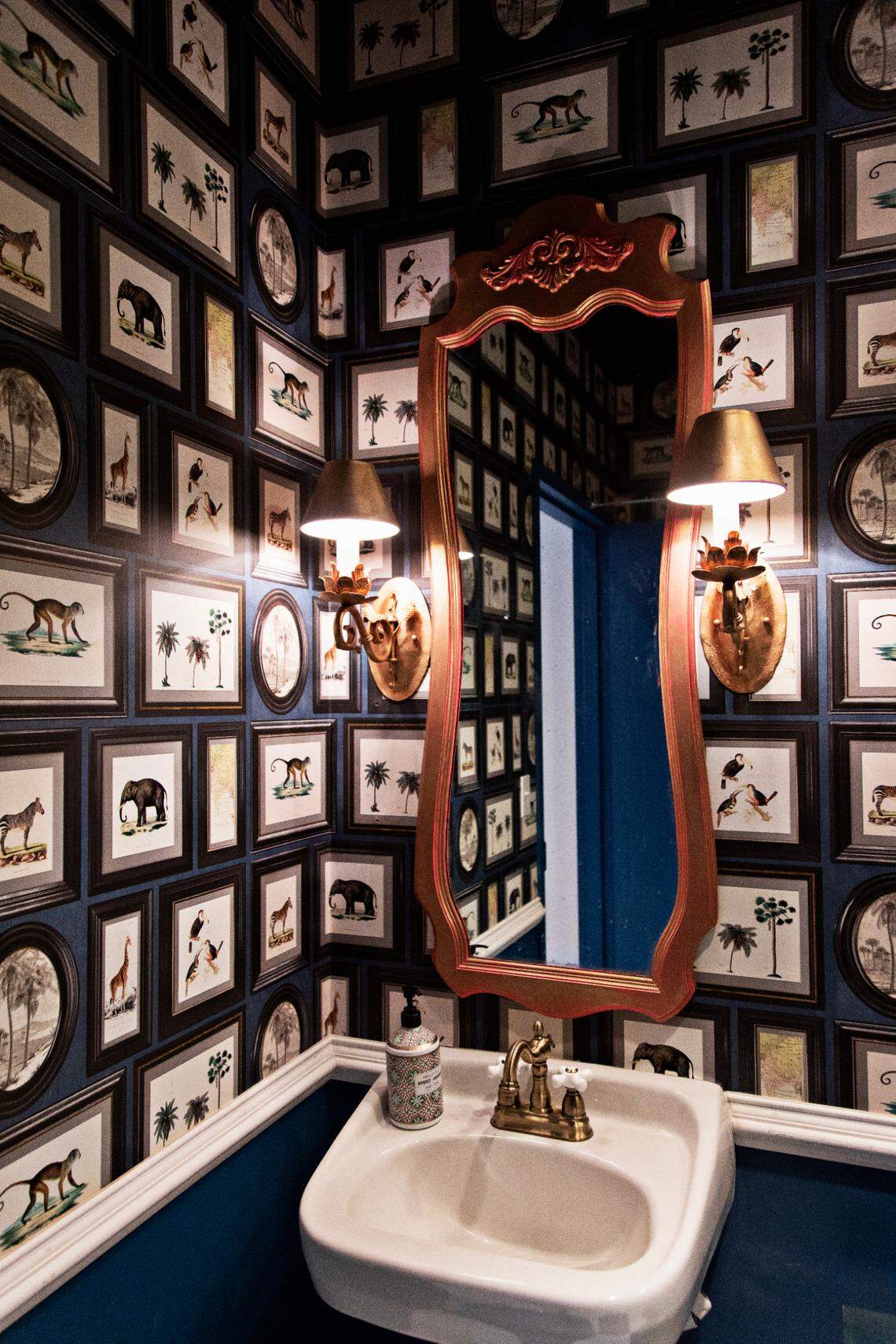 Even the bathrooms have a distinctive style at Cheeni Indian Food Emporium at Falls River Shopping Center in North Raleigh.