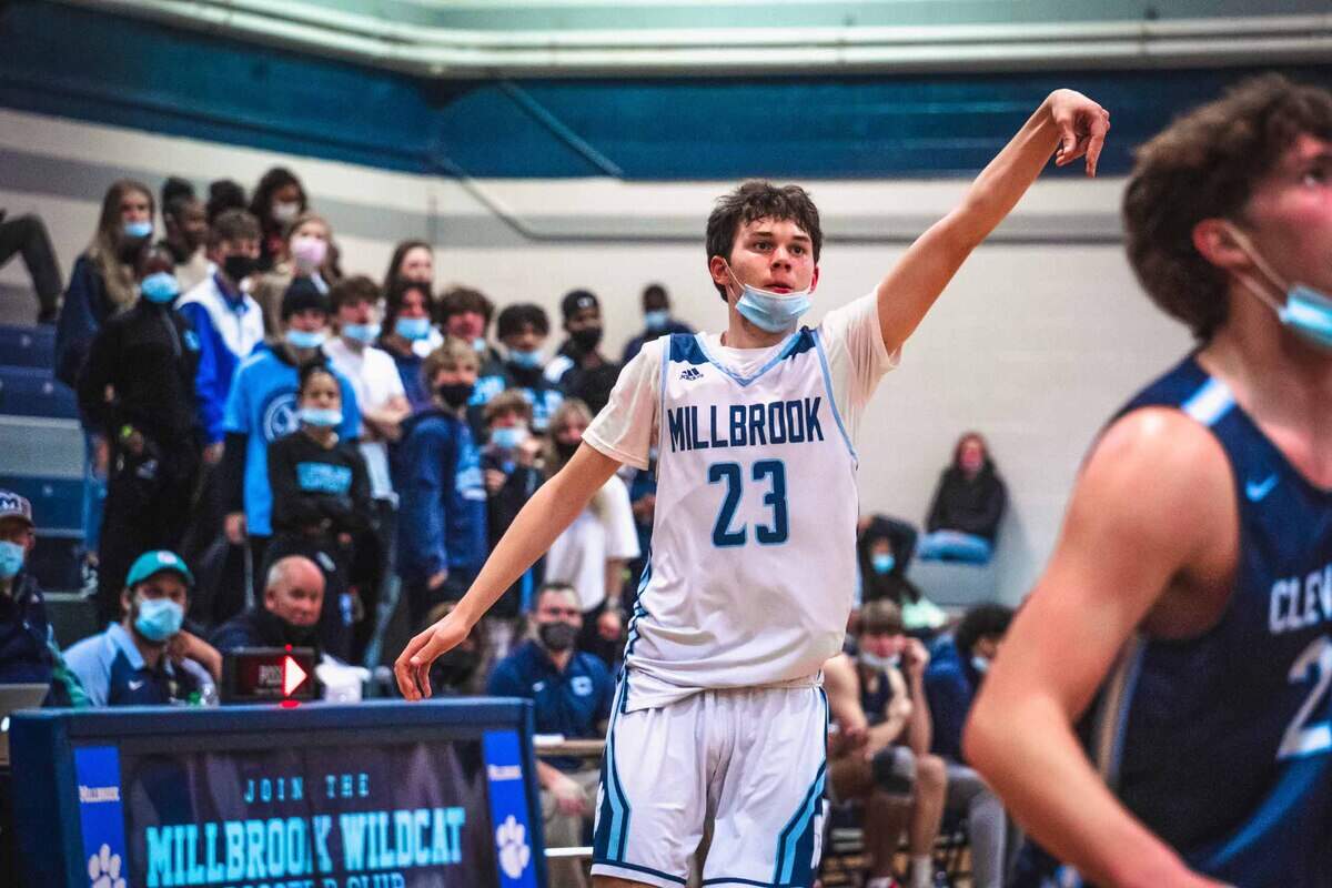 Colt Langdon of Millbrook High School of Raleigh follows through on a shot earlier this season.