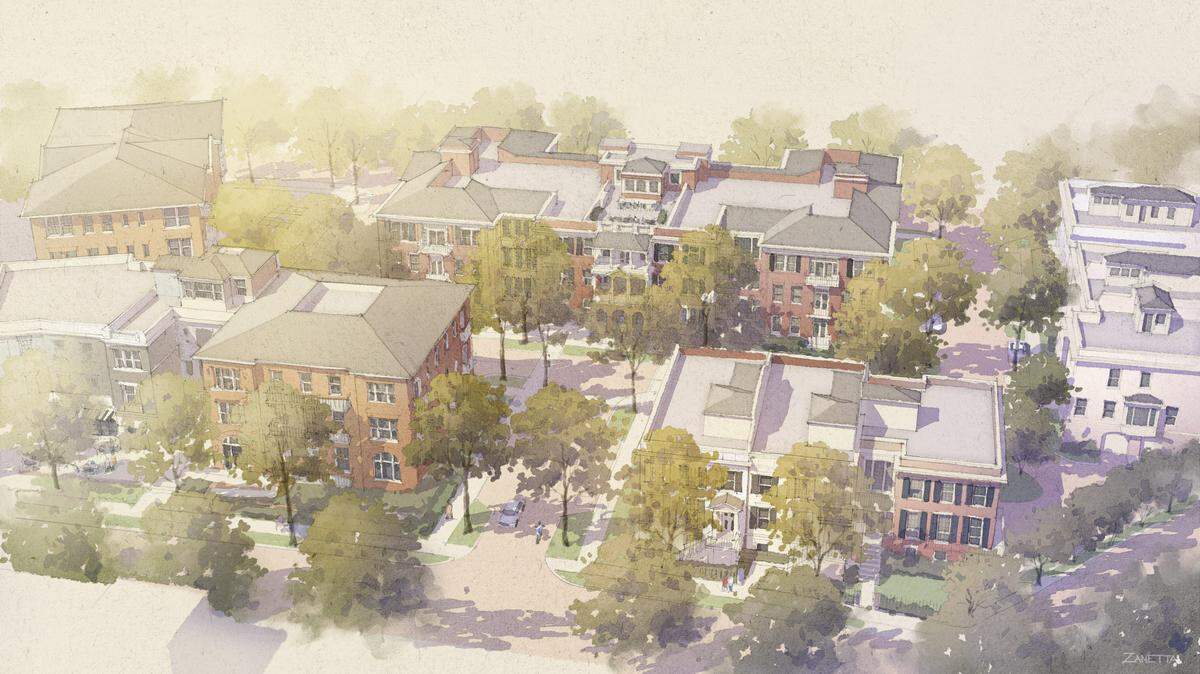 Aerial view of Birney Park at 1 Birney Park in Raleigh's historic Hayes Barton neighborhood, just northwest of downtown.