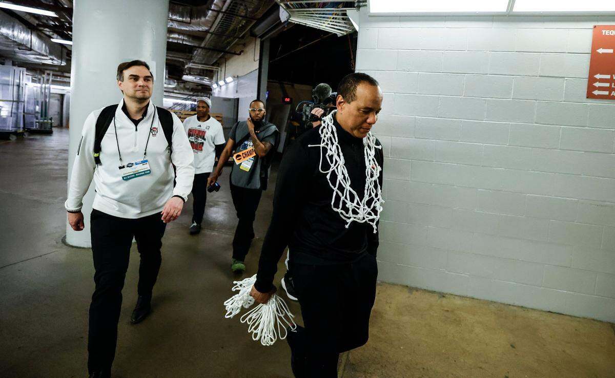 N.C. State’s head coach Kevin Keatts walks back to the locker room after N.C. State’s 76-64 victory over Duke in their NCAA Tournament Elite Eight matchup at the American Airlines Center in Dallas, Texas, Sunday, March 31, 2024.