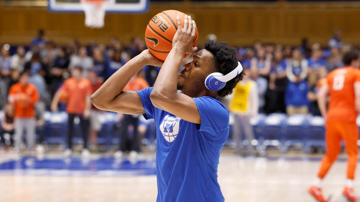 Duke’s Jeremy Roach warms up before the Blue Devils’ game against Clemson at Cameron Indoor Stadium in Durham, N.C., Saturday, Jan. 27, 2024.