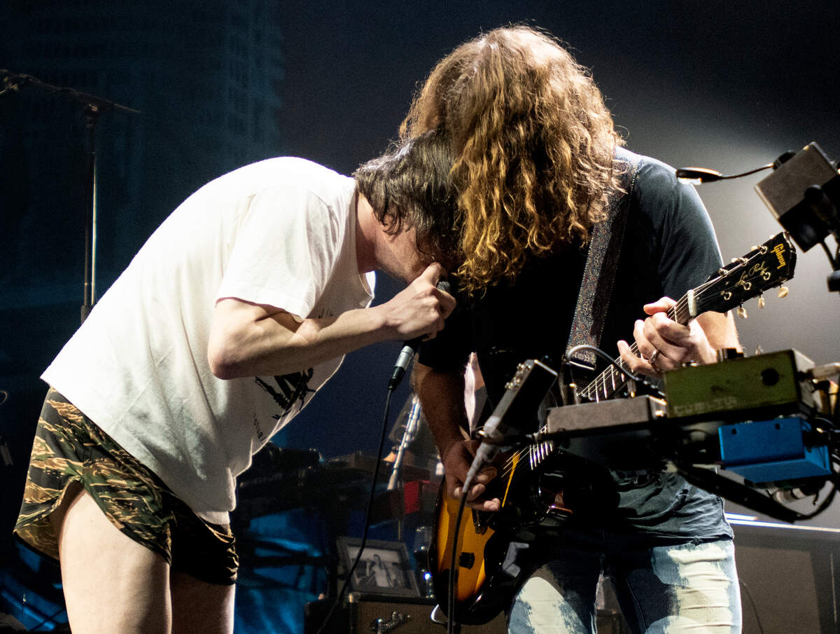 My Chemical Romance’s Gerard Way and guitar player Ray Toro in concert at Raleigh, N.C.’s PNC Arena, Friday night, Aug. 26, 2022.