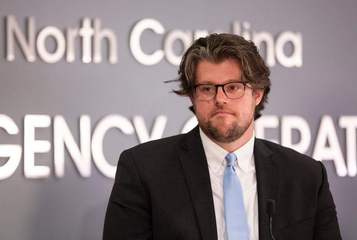 N.C. DHHS Secretary Kody Kinsley listens to a question during a press conference in Raleigh, N.C. on Tuesday, Jan. 4, 2022.