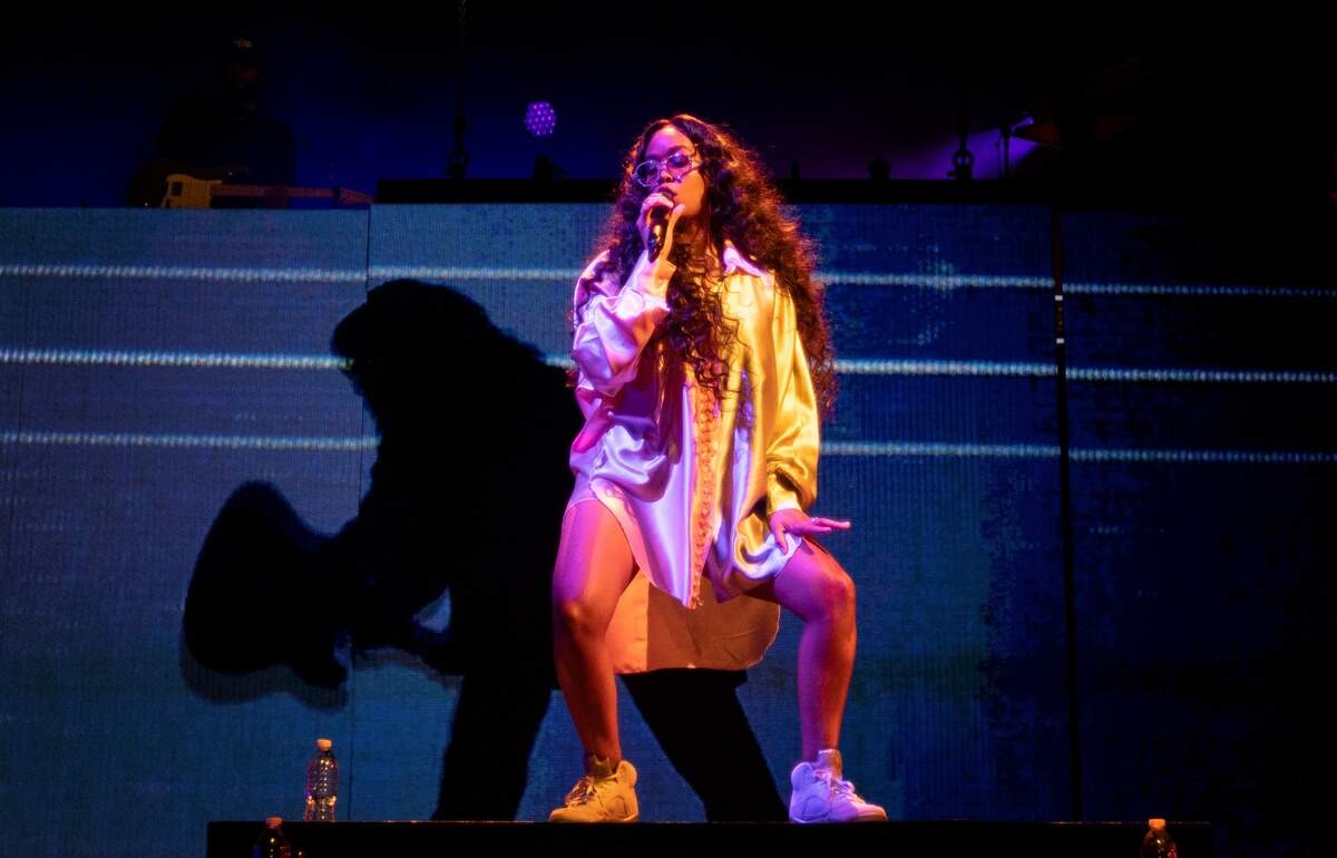 H.E.R. in concert at Raleigh, N.C.’s Red Hat Amphitheater, Friday night, June 24, 2021.