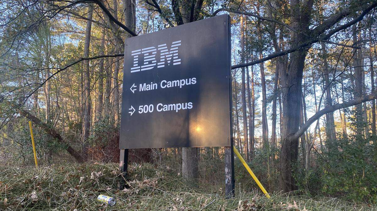 IBM sign directs visitors to its North Carolina campuses.